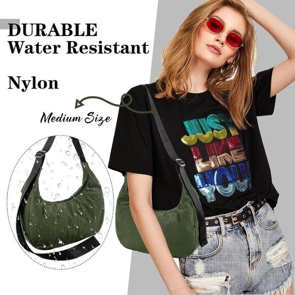 Nylon Crescent Shoulder Bag Unisex Medium Crossbody Adjustable Strap Waterproof - Picture 5 of 7